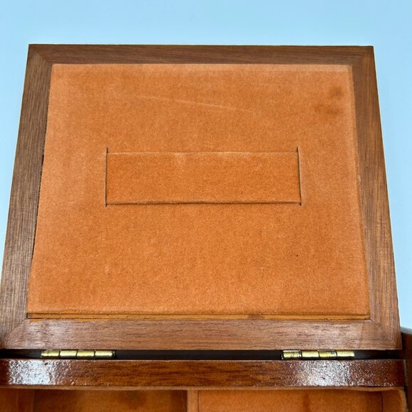Vintage MCM Gentleman's Dresser Valet Wood Vanity Box Jewelry Storage Tray Caddy - Picture 13 of 15